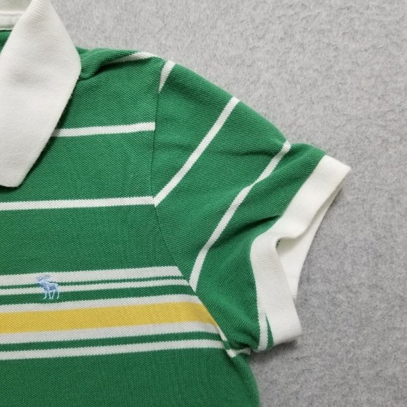 Abercrombie & Fitch Shirt Youth Large Green Striped Short Sleeve Polo Neck Girls - Picture 3 of 10